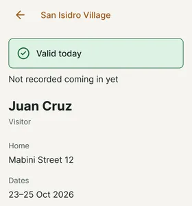 The Guards app showing a pass that is valid today.
