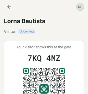 The Residents app showing a visitor's pass with its QR code.